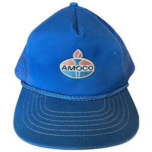Vintage Amoco Gas Station Hat Blue Mesh Trucker Cap KC Crown Rope Snapback